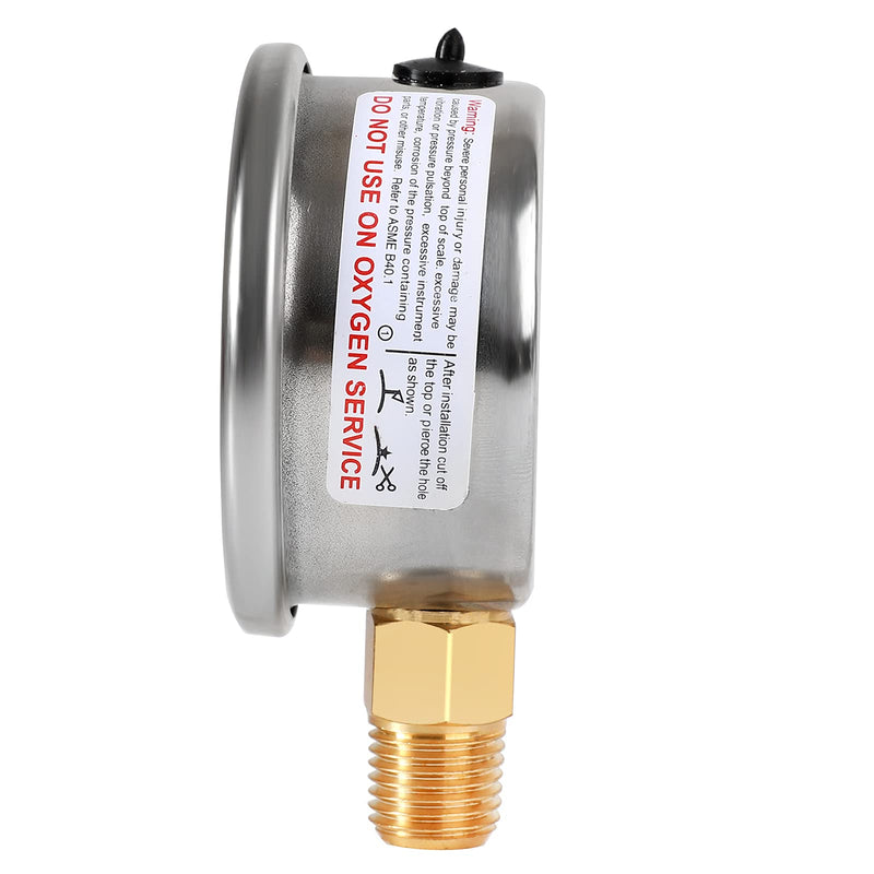 Glycerin Filled Pressure Gauge with 304 Stainless Steel Case, 1-1/2" Dial Size, 0-60Psi, High Accuracy, 1/8" NPT Center Lower Mount Lower Mount（Single scale）