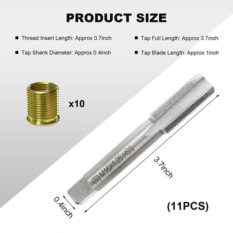 Spark Plug Thread Repair Kit, M14×1.25 Inserts & M16x1.25 Tap Stainless Steel Thread Repair Tool, 14mm Spark Plug Rethreaded Kit for Automotive Gasoline Engine Generator