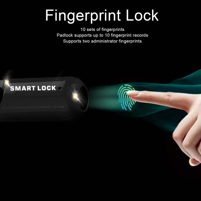 Fingerprint Padlock, Fingerprint Lock, AntiTheft, USB Rechargeable, 10 Fingerprints Can Be Registered, for, Gyms, Offices, Doorways, Backpacks, Bags, Luggage Cases (Black) Black