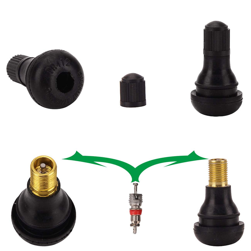 Febrytold Tire Valve Stem Tool Remover & Installation, 6 Pcs TR412 Snap-in Valve Stems with Valve Stem Cores, 1 Pcs Single Head Tire Valve Core Remover Installer Tool (14 Pcs) 14 Pcs