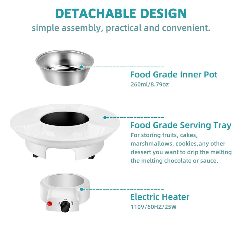 8.79oz MINI Electric Chocolate Melting Pot,Melting Fondue Set with 4PCS Forks,Cute Chocolate Fondue Fountain,Warmer Machine for Milk Chocolate,Cheese,Butter,Candy White