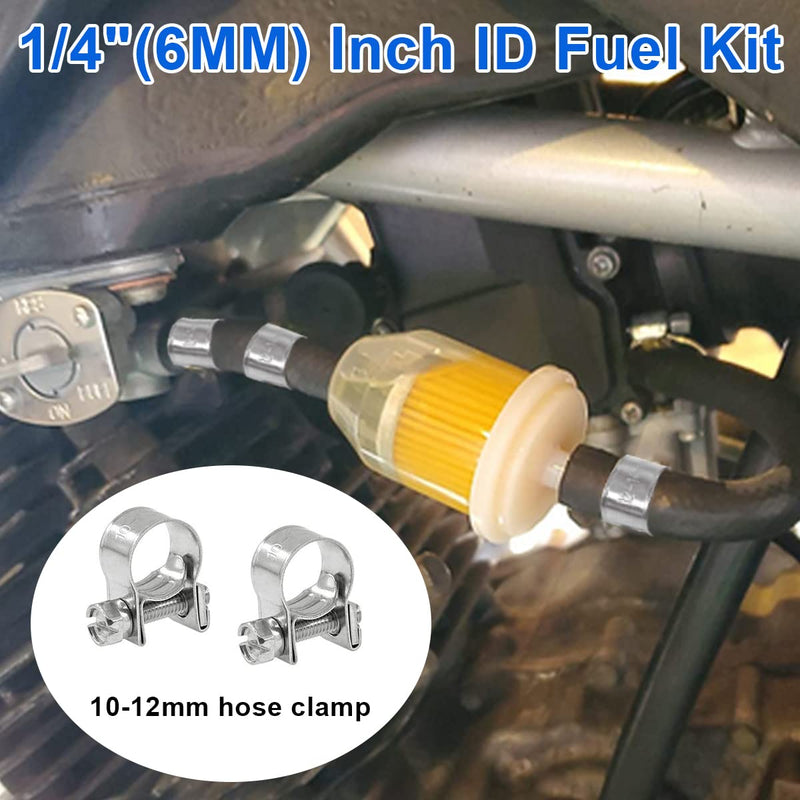 Tnisesm 1/4Inch (6MM) ID Fuel Line kits, 2 Meter/6-Foot Fuel Line + 2Pcs 1/4 Inch X 5/16 Inch Gas Inline Fuel Filters with Magnet +10 Pcs 13/32''-15/32'' Mini Fuel Hose Clamps Adjustable silver(Fuel Line Clamp) 1/4"