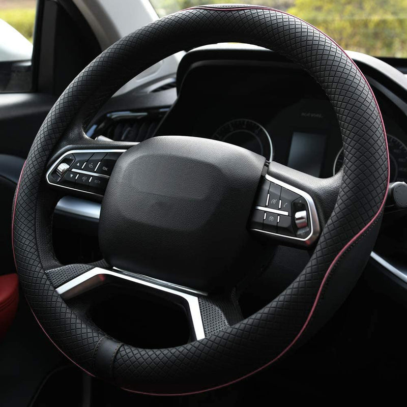 Rueesh Microfiber Leather Steering Wheel Cover Anti-Slip Matte Finish Auto Car Wheel Cover Universal 15 Inch Wheel Cover for Car Embossing Pattern (Pink Line) M (14.5"-15" Diameter) Pink Line