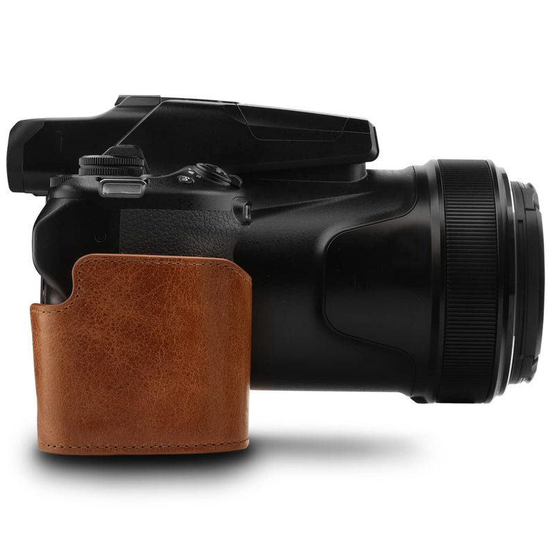 MegaGear MG1534 Nikon Coolpix P1000 Ever Ready Leather Camera Half Case and Strap - Dark Brown, Compact,DarkBrown DarkBrown