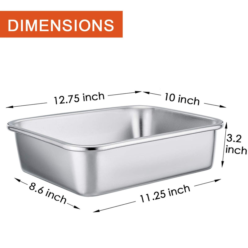 P&P CHEF Lasagna Pan, Rectangular Cake Pan Roaster Pasta Baking Cookie Sheet Pans Stainless Steel, Heavy Duty & Durable, Oven & Dishwasher Safe, 12.7" L x 3.2" H