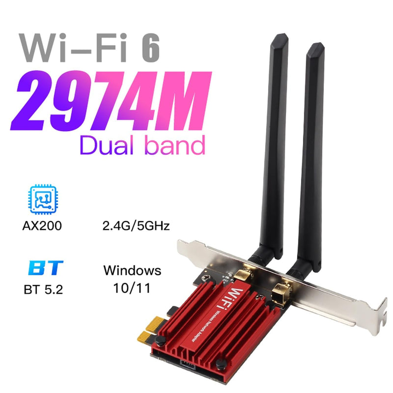 AX200 WiFi 6 PCIe WiFi Card (PCE-AX3000) - 3000Mbps Dual-Band Wireless Adapter with Bluetooth 5.2, MU-MIMO, OFDMA Compatible with Windows 10/11, Desktop Gaming & High-Speed Networking