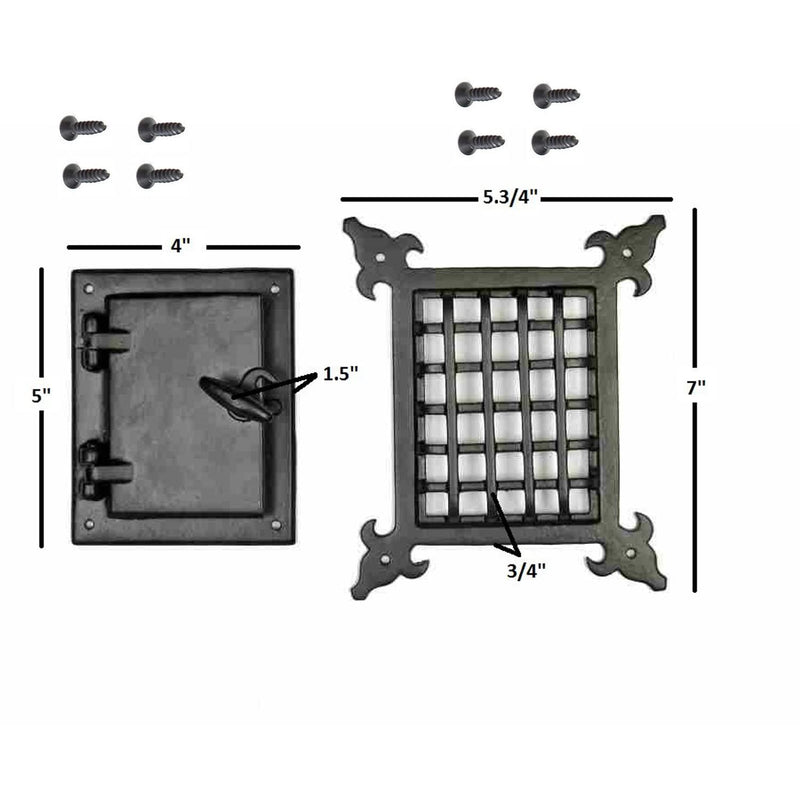 Perilla Home Cast Iron Safety Speakeasy Classic Style Black Grill & Girlle with Viewing Door Set Accent Door Gate Interior Privacy