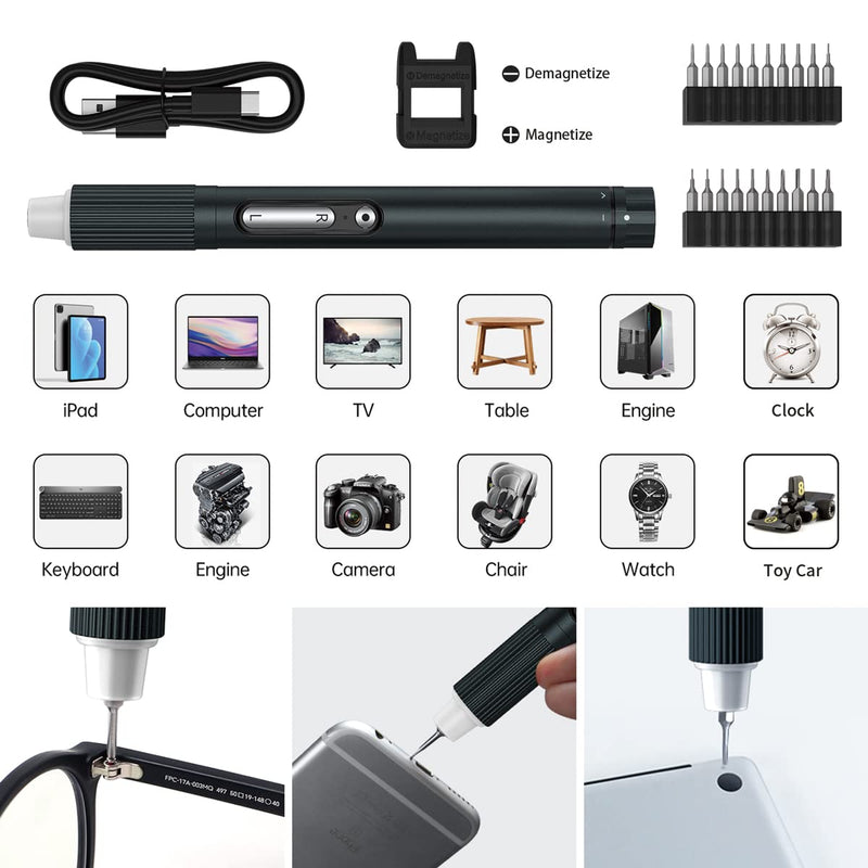 JAKEMY Cordless Electric Screwdriver,Upgraded 3 Gear Adjustable Torque Screwdriver kit Magnetic Precision Power with LED light USB Rechargeable Portable Laptop Repair Tool Kit, (JM-E21B) Jm-e21b