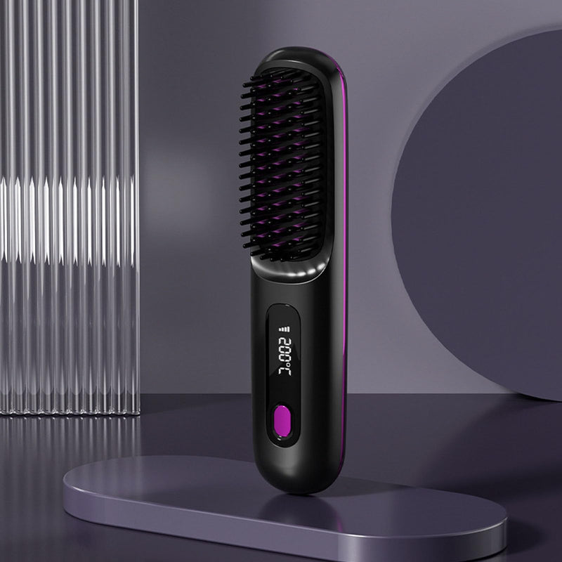 Glow Wave Heated Brush for Short Hair, Go Brush Pro Cordless Straightener,2026 Hot Comb Hair Straightener Brush,Portable Cordless with 3 Heat Settings & LED Screen for Travel and Frizz-Free Styling