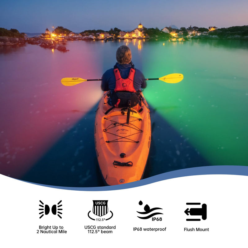 2 Nautical Mile LED Boat Navigation Lights Pair (Silver), Cold LED for Kayak, Pontoon, Yacht, Air Boat, USCG Precise 112.5° Beam Safe Brightest Navigation, Red Port Side, Green Starboard Red Port, Green Starboard Silver