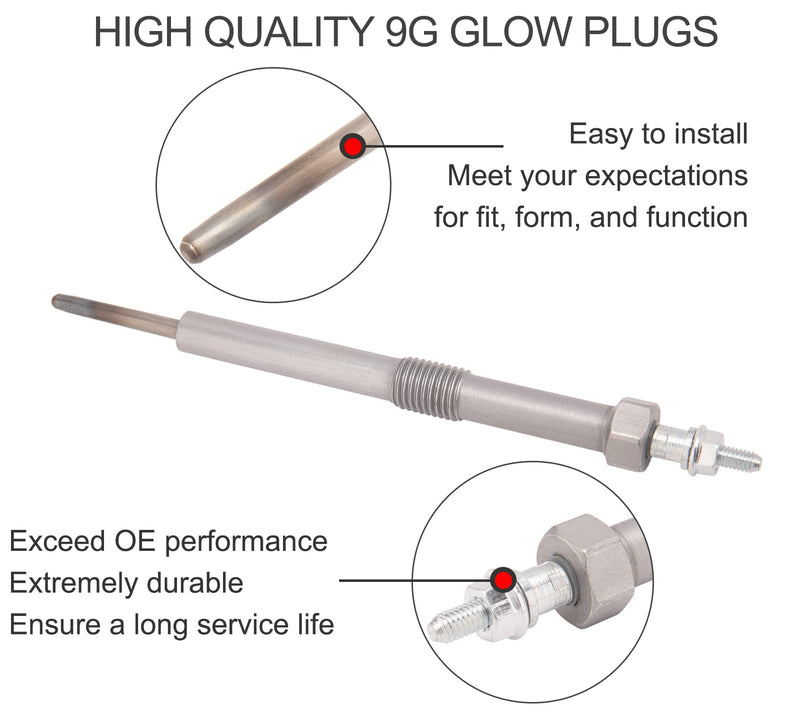 12639701 Diesel Glow Plugs 9G for Duramax LLY LML LMM Chevy&GMC LBZ LGH 6.6L, 2006 2007 2008 2009 2010 2011 2012 2013 2014 2015 2016 Silverado, Savana, Sierra, Express Replaces# 97364968