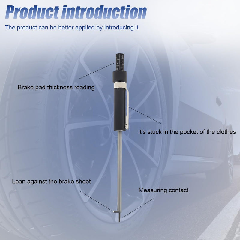 Brake Pad Thickness Gauge Measure Tool, Car Brake Measuring Tool with Scale, Tire Tread Depth Gauge, 1.5mm Thickness Car Brake Pad Detection Pen for Internal External