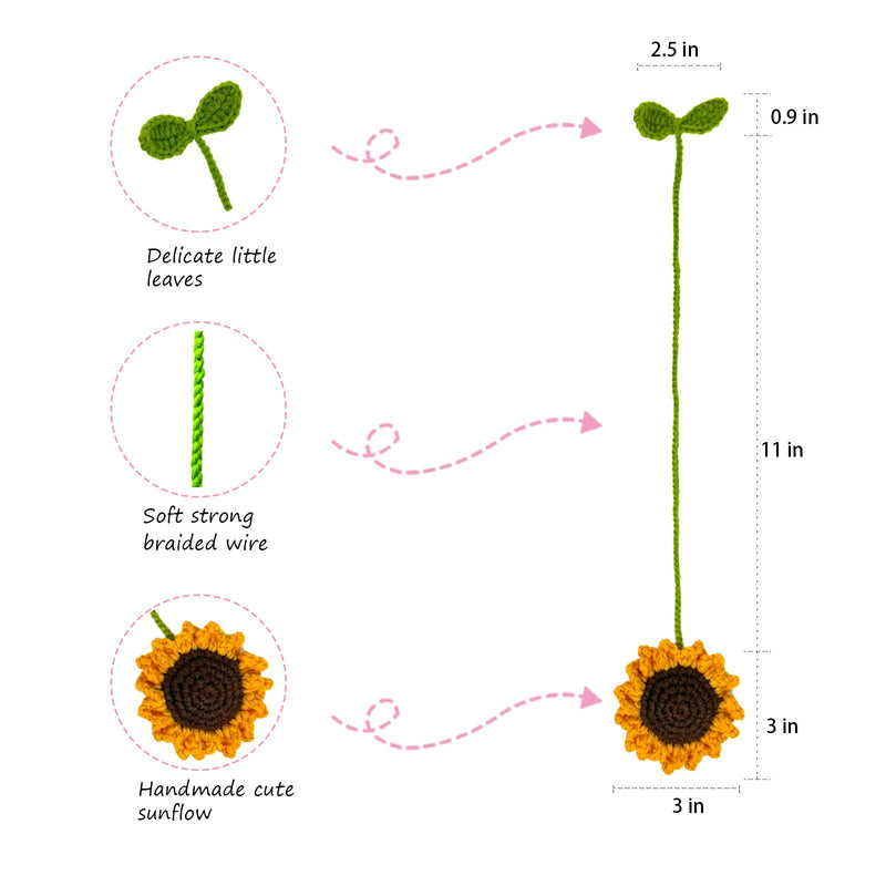 2 Pieces Handmade Sunflower Car Accessories Sunflower Pendants Car Mirror Hanging Accessories