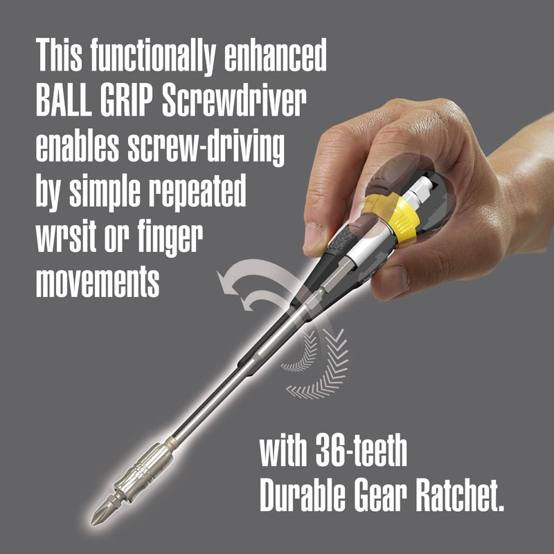 VESSEL - BALL GRIP Ratchet Interchangeable Screwdriver with 10 PC. Bit Set 2200MBH120K01