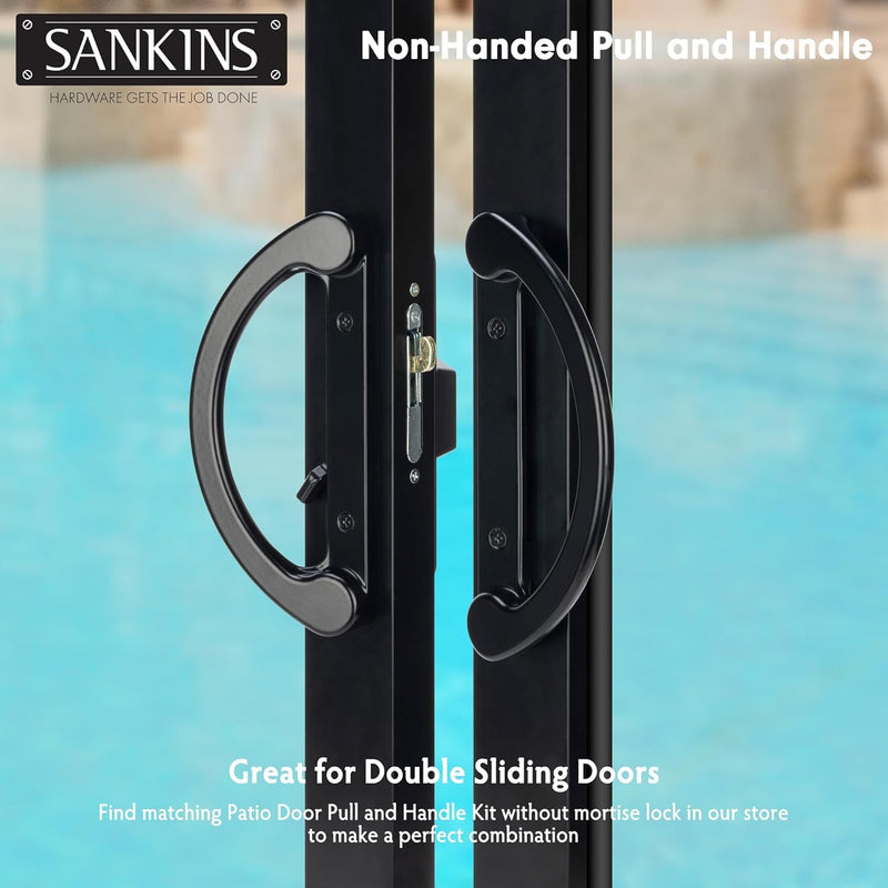 Sliding Glass Door Handle with Lock, Replacement Patio Door Locks, Sliding Glass Door Lock Patio Door Handle with Key Cylinder, Fits Hole Pitch Doors with 3-15/16 Inch Hole Pitch, Black
