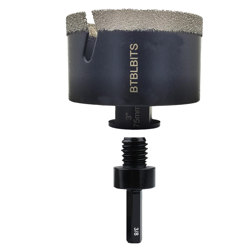 Diamond Core Drill Bit, 3" Tile Hole Saw for Granite Marble Ceramic Glass Porcelain Masonry 75mm with 5/8-11 Thread and 3/8” Hex Shank Adapter for Angle Grinder Drill 3" (75mm)