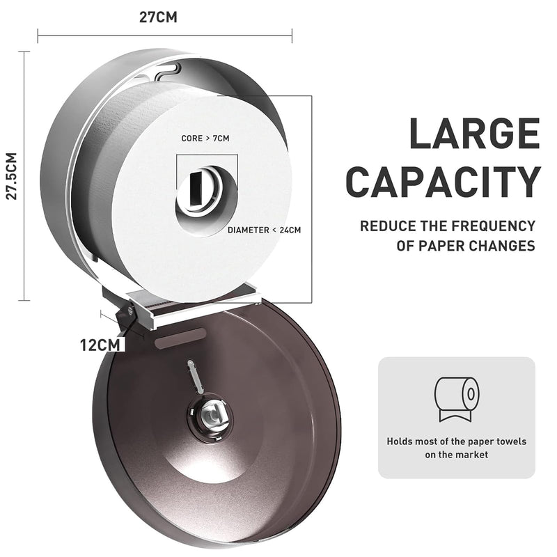 Jumbo Roll Toilet Paper Dispenser Wall Mount Waterproof No-Drill for Restrooms with Lock ABS Black 51018 Black-1