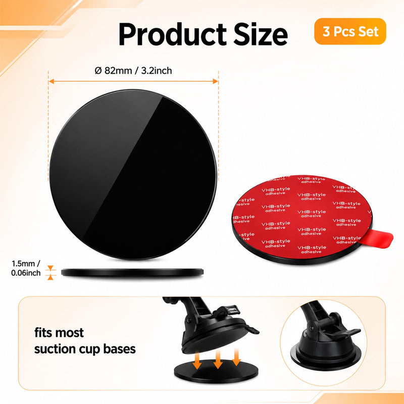 3Pcs Car Dashboard Pad Mounting Disk Set For Phone Holder,Dash Mount | 3.2" Dash Cam Adhesive Replacement,Dash Cam Sticky Pads FOR ,Gps Holder - Flexible & Heat-Resistant,For Flat & Curved Surfac