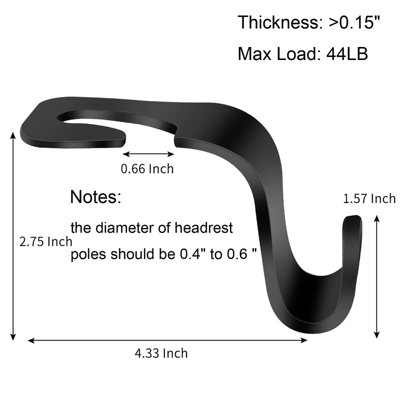 Car Seat Headrest Hook 4 Pack Vehicle Backpack Hooks Hanger Vehicles Holder Organizer for Purses,Bags,Cloths,Car Water Bottle Hook Seat Accessories 4Pcs