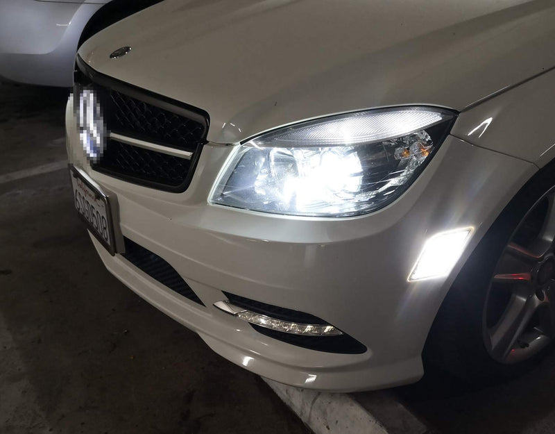 iJDMTOY Euro Clear Lens Front Side Marker Lights w/White LED Replacement Bulbs Compatible With 2008-11 Mercedes Pre-LCI W204 C250 C300 C350 & 2008-2013 C63 AMG, Replace OEM Amber Sidemarker Lamps Clear Lens White LED