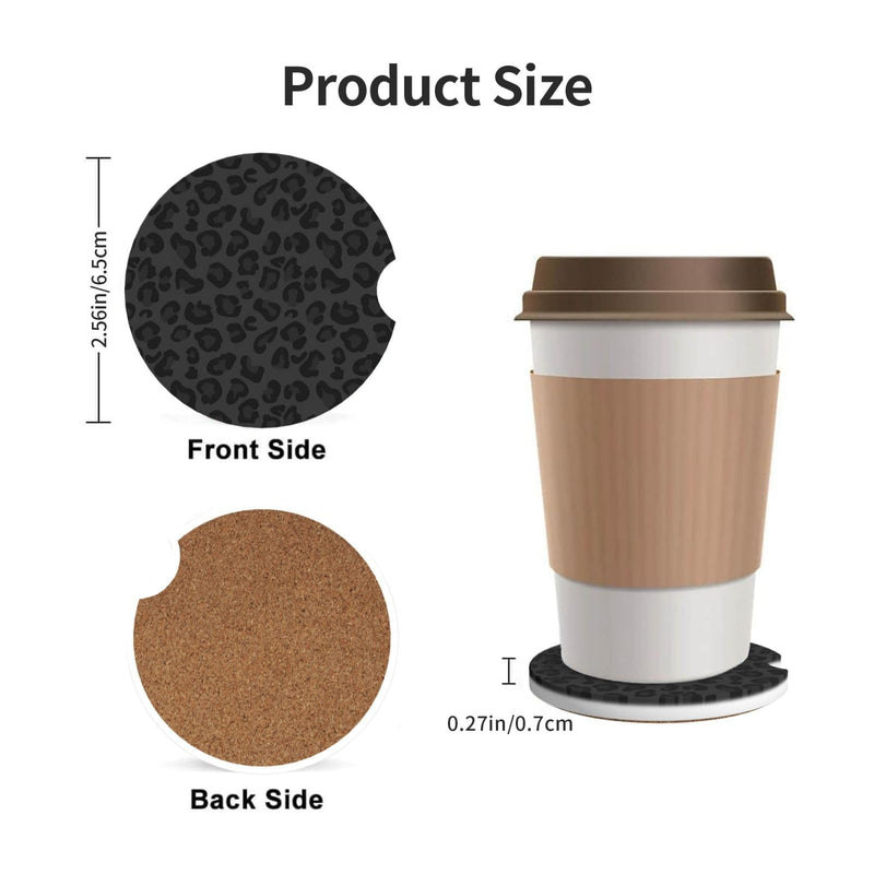 Car Coasters for Cup Holders, 2 Pack Absorbent Ceramics Anti Slip Universal 2.56 Inch Car Cup Coaster for Women Men, Car Interior Accessories - Black Leopard Cheetah Print 2.56 Inches