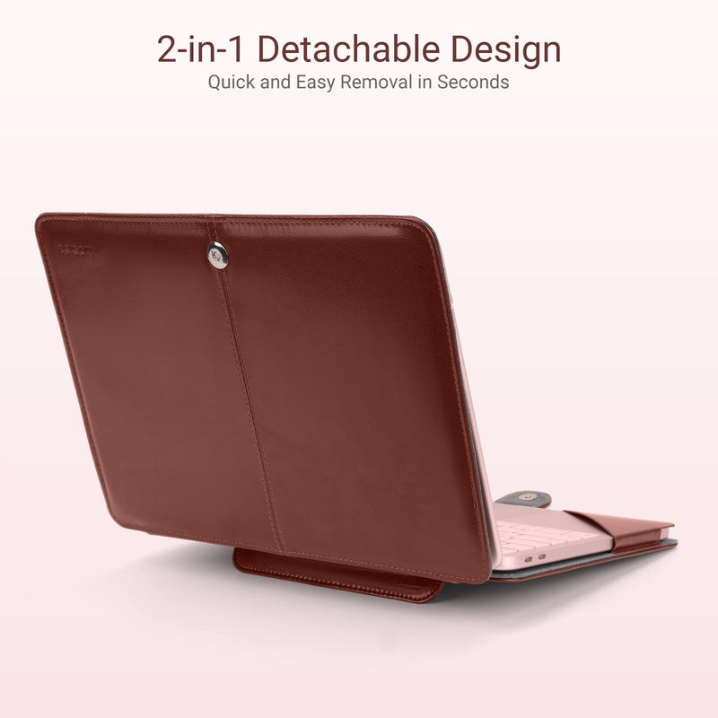 MOSISO PU Leather Hard Shell Case Compatible with MacBook Neo 13 inch 2026 | Release Model A3404 with A18 Pro Chip, Portfolio Protective Stand Cover, Laptop Protective Case for Workers, Brown