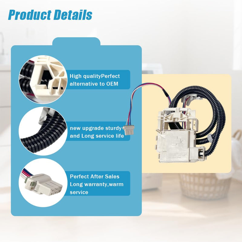 WH08X33879 Washer Lid Lock Assembly - Stainless Steel Spring & IP55 Waterproof, UL Certified Fit for GE PTW600/PTW700/PTW900 Series, GTW220/GTW385, HTW265 Models (Replaces WH08X37859)