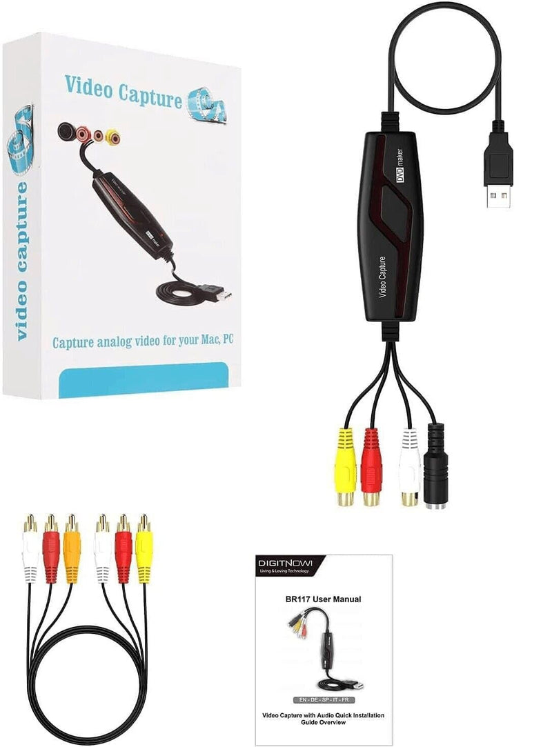 VHS to Digital Converter,Video Capture Card Device,VHS VCR Hi8 Mini DV to Mac Digital Converter,RCA to USB Video Converter for PC TV Tape Player Camcorder,MAC Windows Vista Compatible VHS to Digital Converter