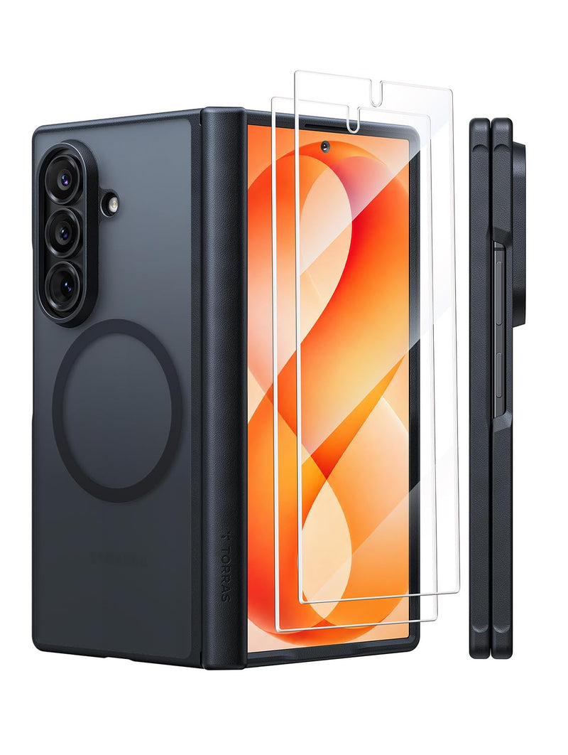 TORRAS Magnetic Slim for Samsung Galaxy Z Fold 8 Ultra Case Matte Black . | 2x Screen Protector Included, Fit for MagSafe, 4X Military Grade Hinge Protection Shockproof, Translucent, Silk-Smooth Feel