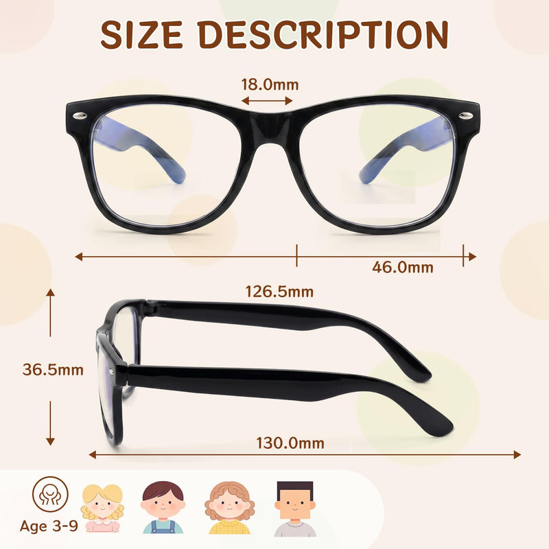 Kids Blue Light Blocking Glasses, Square Frame, Ages 3-8 (3 Pack) | UV & Eye Strain, Anti-Glare & Lightweight Eye Protection for Girls Boys, Ideal for Computers, Tablets & Handheld Gaming A1 Black+transparent+dark Blue Clear Age 3-8