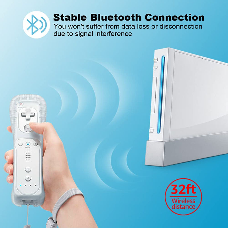 MINSWC Wii Controller 2 Pack, Wii Remote Controller with Silicone Case and Wrist Strap, Wii Remotes Compatible with Nintendo Wii -White WHITE