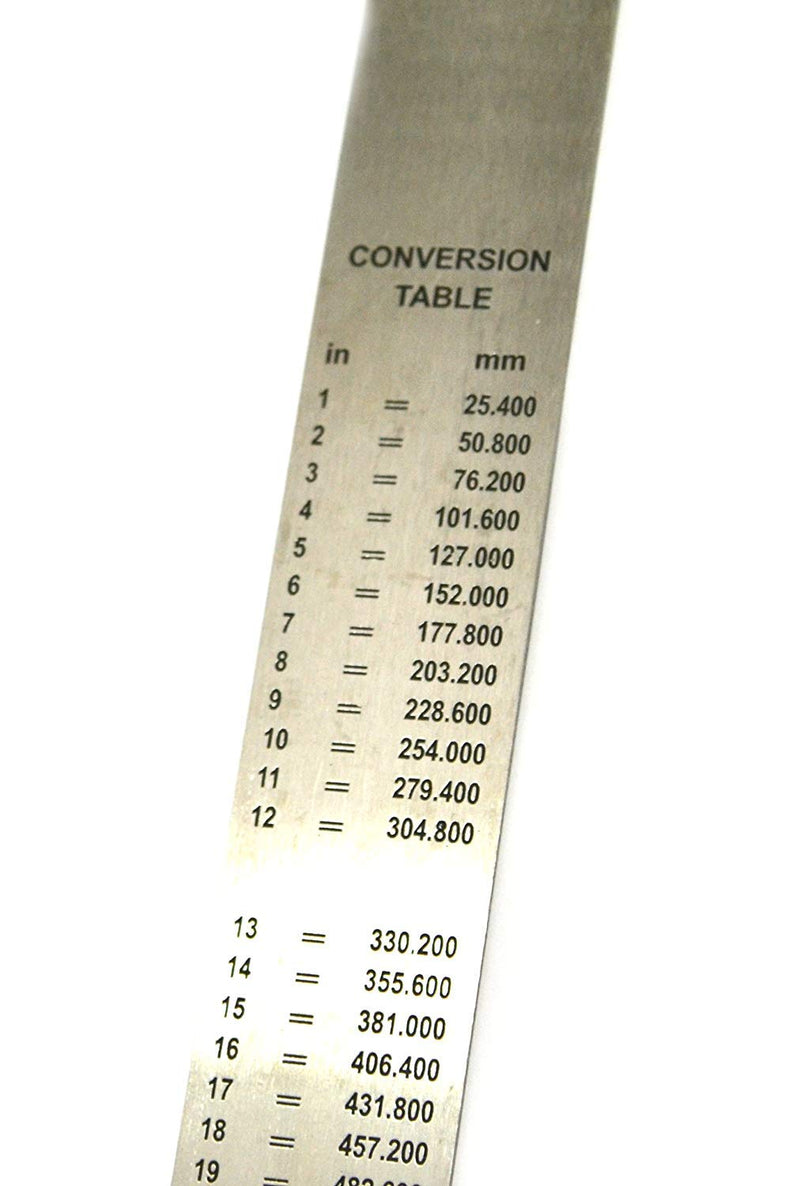 Groz 01334 40" Stainless Steel Ruler - Dual Imperial/Metric Scale, Polished Finish, Conversion Table, Durable Engraved Markings 40 Inch