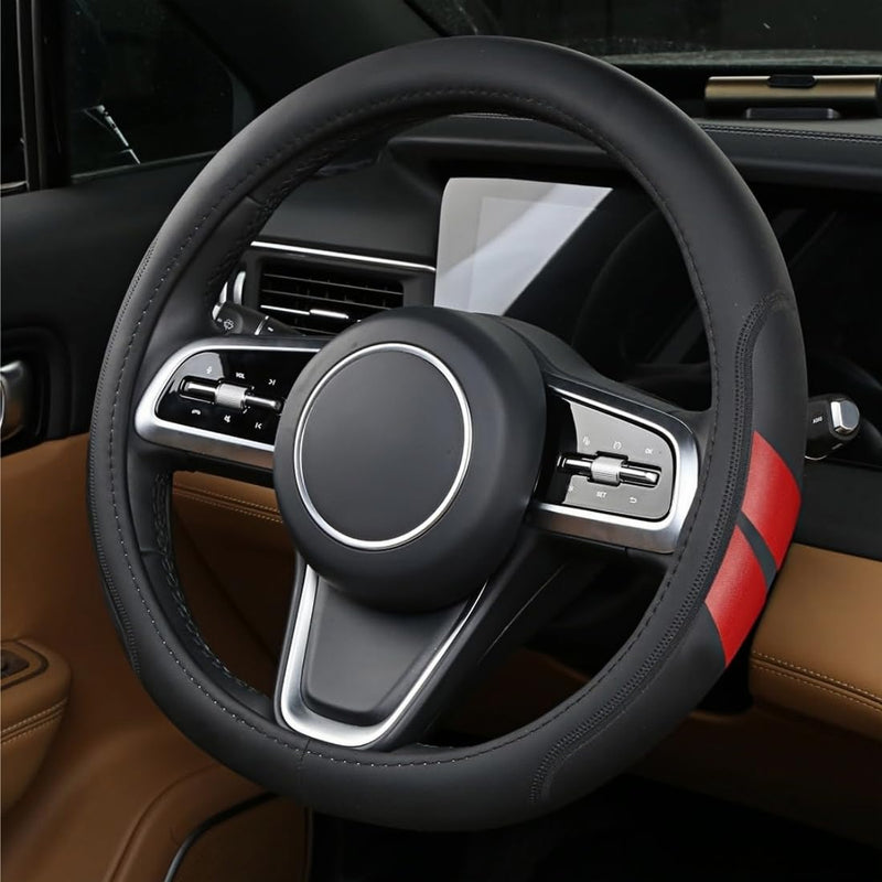 Leather Steering Wheel Cover Compatible with Dodge Challenger Charger Durango Avenger Ram (red) red