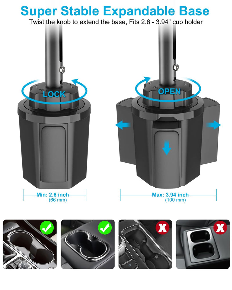 Cup Holder Car Large Tablet Mount, [Up to 15.6"] Metal Adjustable Arm CupHolder Tablet Clip, Heavy Duty Truck Cup Holder for iPad Pro 13 12.9 Air Mini, Galaxy tab, iPhone, 6.1-15.6" Devices