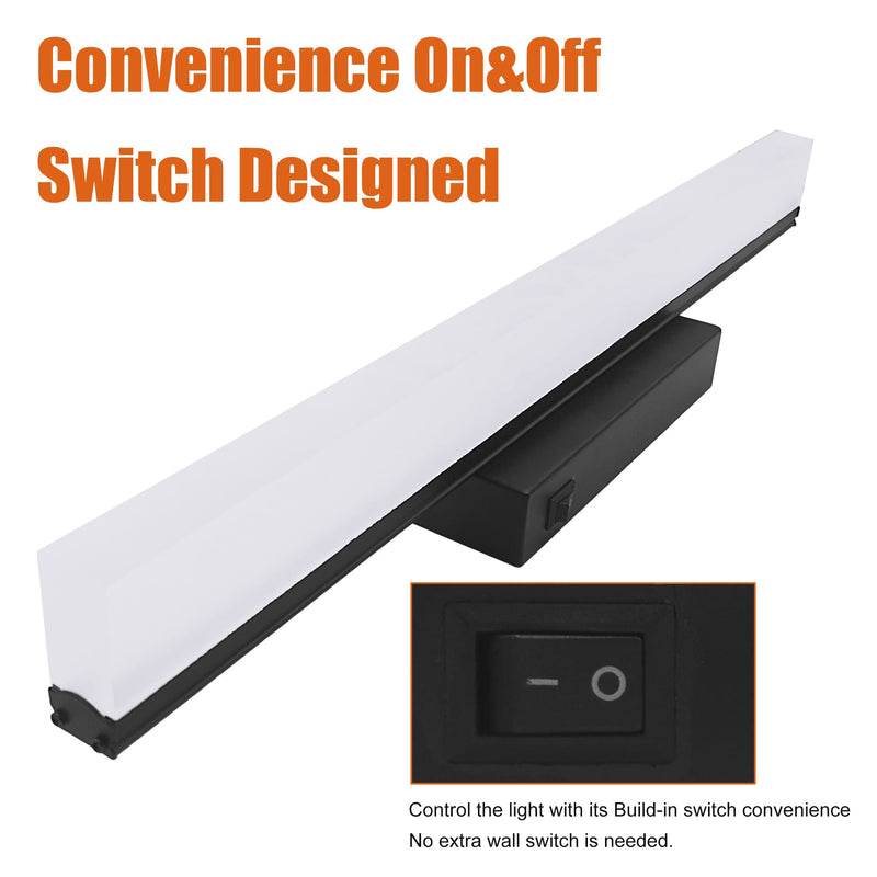 Facon 16.5Inch 12V LED RV Vanity Lights Fixtures with On&Off Switch, Matt Black Finished, RV Wall Sconces Bathroom Mirror Light with Acrylic Lens, 12Volts DC for RV, Camper, Motorhome