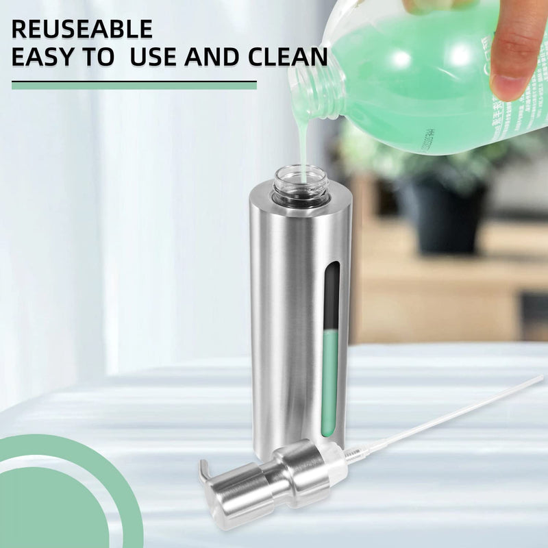 Stainless Steel Soap Dispenser, 7Oz Slim Rust Proof Liquid Soap Dispenser for Kitchen & Bathroom - Refillable Brushed Nickel Dispenser for Essential Oils and Shampoo