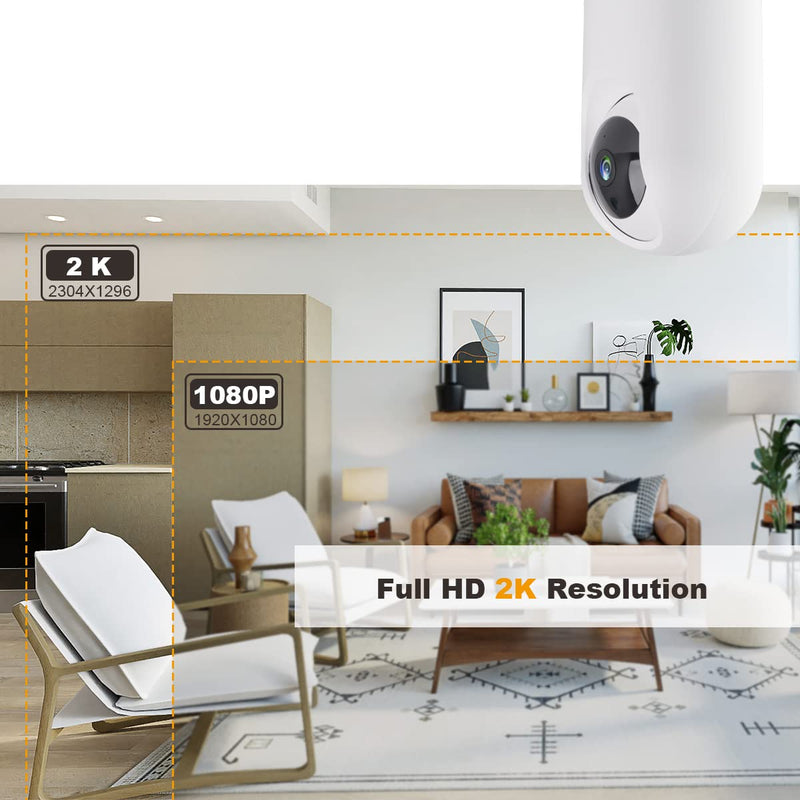 Indoor Security Camera Wireless, 2K Smart Home IP Camera 2.4G/5G Dual-Band WiFi Connection, Two-Way Audio, AI Human Motion Detection, Night Vision, App Remote Control - White (QC21S)