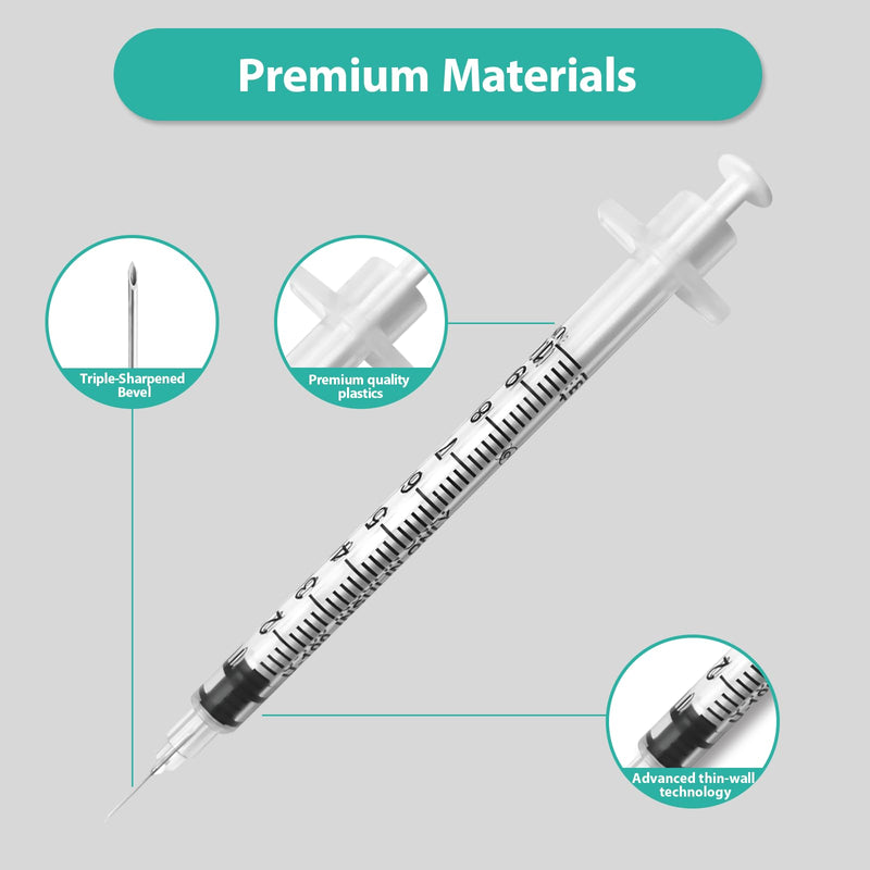 Syringes with Needle, 100 Pack U-100 1ml 30G 5/16" (8mm) Disposable Syringe, Lab Supplies Individual Wrapped 1CC 30G 5/16"