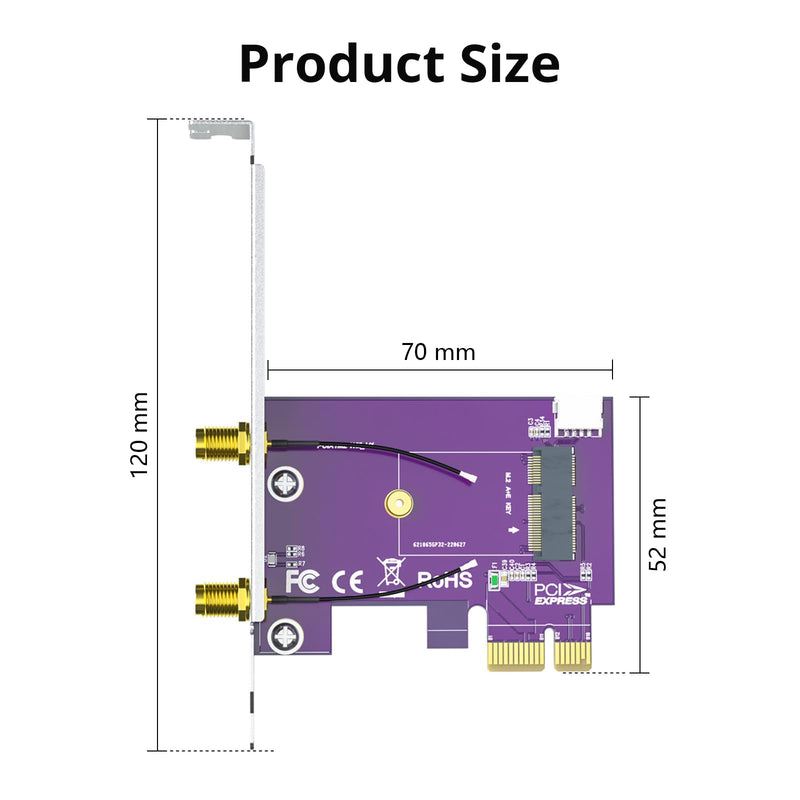 PCIe x1 to M.2 WiFi Bluetooth Adapter Card - Supports A+E Key NGFF Modules, Dual-Band 2.4GHz/5GHz with 2X 5dBi Antennas | Desktop Wireless Upgrade Solution