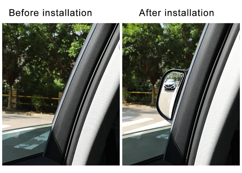 2Pcs Back Passenger Rear View Mirror Adjustable Blind Spot Mirror,Real Glass,Car SUV Side View Mirror With Convex Surface Stick on B-Pillar for Second Row Door Safely Get-Off (Black frame, 2 PCS) Black frame