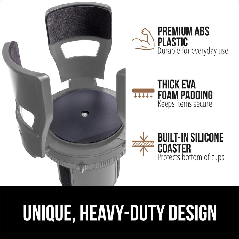 GORILLA GRIP Patent Pending Car Cup Holder Expander, Keeps Large Drink Cups Secure, Expands Fits Yeti, HydroFlask, Stanley 18 to 48oz Large Water Bottles, Coffee Mug, Adjustable Arms Insert, Gray 1