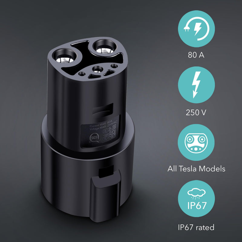Lectron J1772 to Tesla Adapter 80 Amp (250V) - Compatible with Tesla Model S/3/X/Y/Cybertruck and All Electric Vehicles in The NACS Alliance (Black)