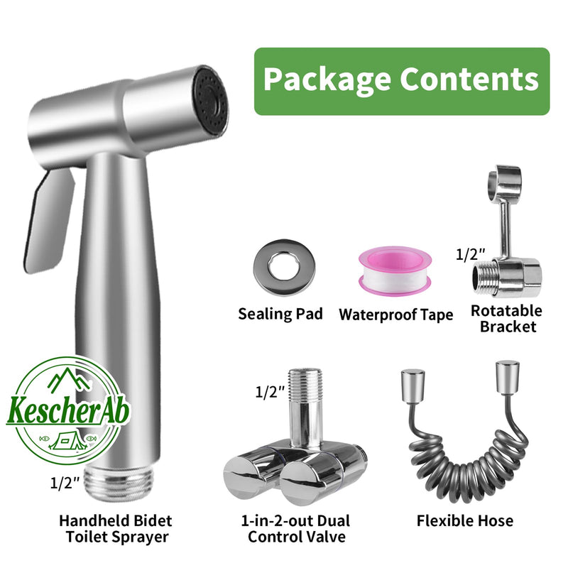 Handheld Toilet Bidet Sprayer for Toilet, Adjustable Water Pressure Control with Complete Bidet Spray Hoses Kit for Feminine Wash, Cloth Diaper Sprayer for Baby Wash Chrome
