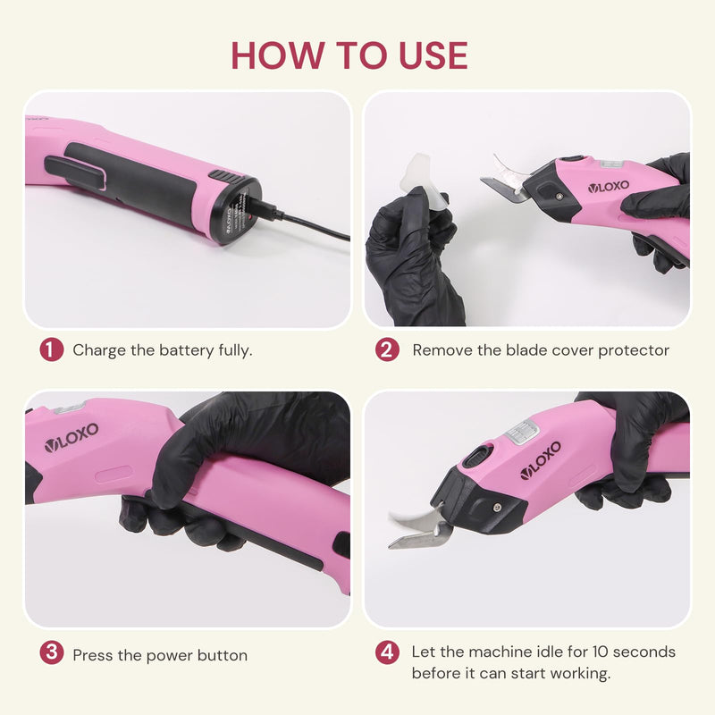 VLOXO Cordless Electric Scissors, 4V Rechargeable Power Scissors Cardboard Cutter with Replacement Blade/Battery Powerful Fabric Cutter for Carpet Plastic Leather(pink) Y4008