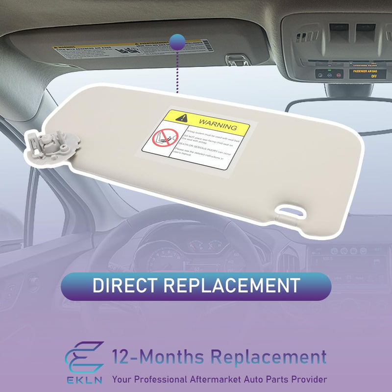 EKLN Sun Visor Left Driver Side LH with Mirror, Fit for 2011-2019 Chevy Cruze, Replaces OE# 95034256 95034253, Color: Gray (Left Driver Side)
