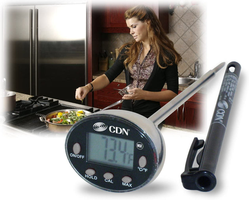 CDN Thin Tip Thermometer | ProAccurate®, 4.75" Stem, Digital, Hold, Max, Waterproof, NSF Certified, Ideal for Cooking, Brewing - DTQ450X Silver 1 EA