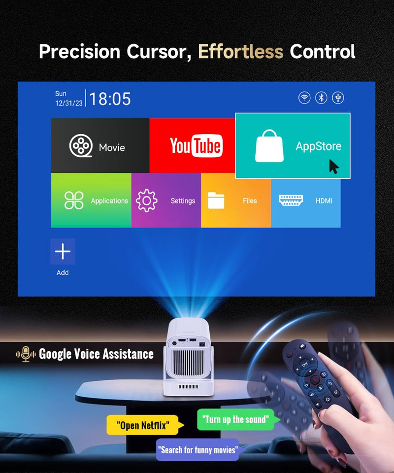 【Auto Focus&1080P】Magcubic Mini Smart Projector with 4K Support, Portable Projector with Wifi and Bluetooth, 5W Speaker, Built in Apps, Voice Control, Outdoor Movie Projector White