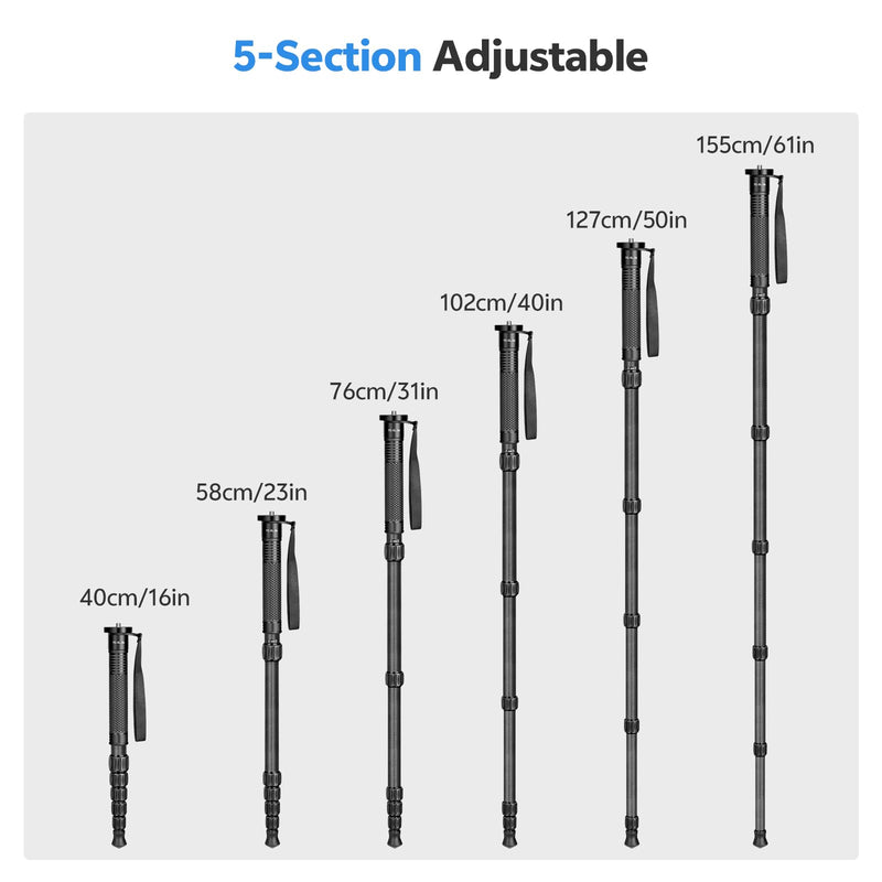 TONYBOO 61" Carbon Fiber Camera Monopod,28mm 6-Section Height,Portable Lightweight,Max Load 16 lbs,Monopod for DSLR Mirrorless Cameras Camcorders Compatible with Canon Nikon Sony