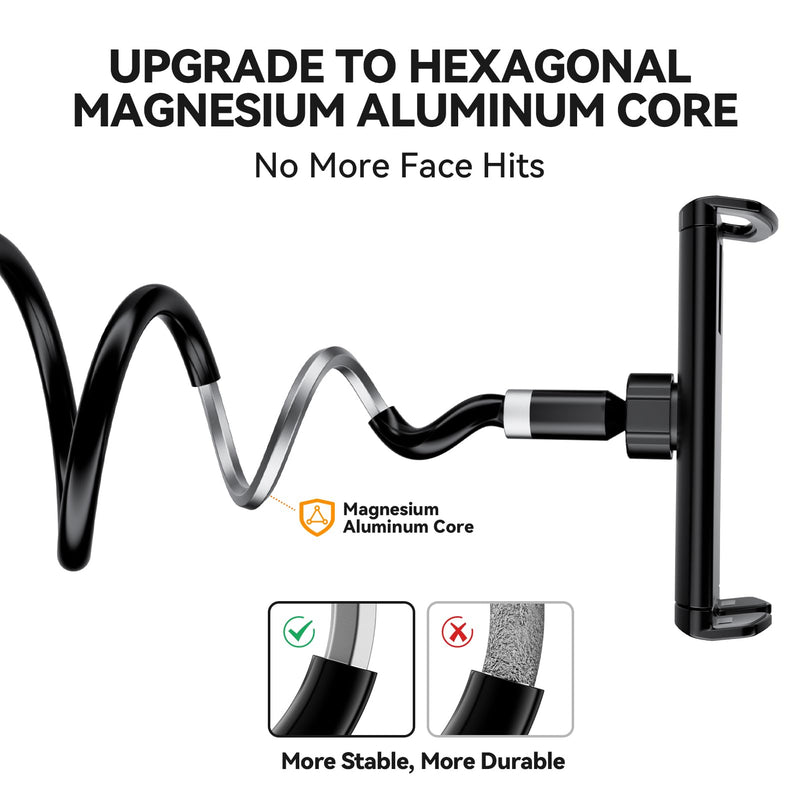 FlyCoco Gooseneck Tablet Stand Holder, [Upgraded] Mount Holder Clip with Flexible Long Arm for Bed, Compatible with iPad Pro Air/iPhone/Kindle Fire/Switch or Other 4-13" Device, Black