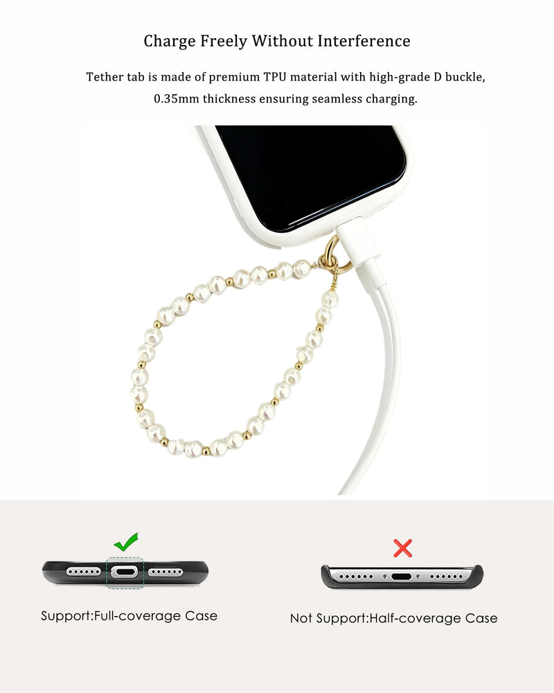 Pearl Phone Charm Wrist Strap,Beaded Phone Wrist Strap for Women Girls | Anti-drop Detachable Phone Chain Wristlet for iPhone Galaxy,Hands-Free Wristlet Bracelet Shopping Travel Walking Daily White -Gold